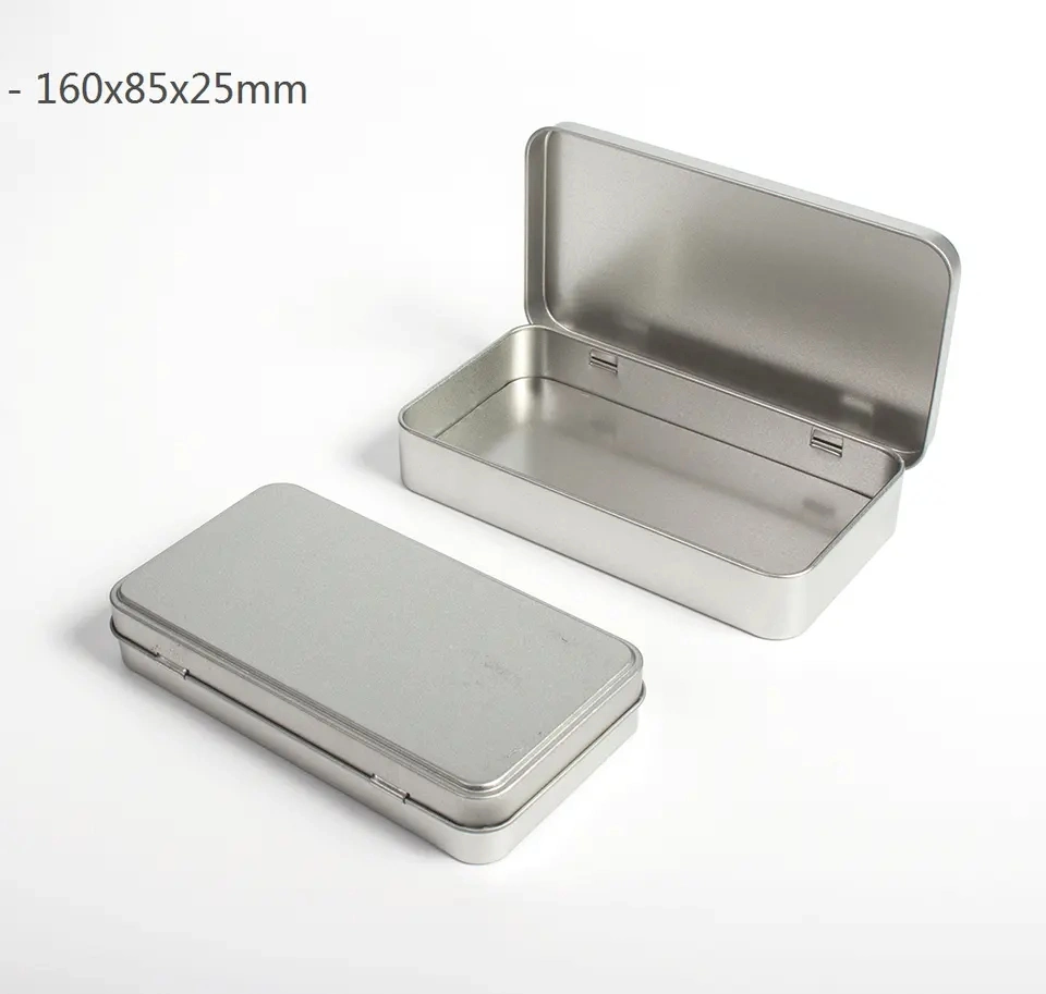 Rectangular Tins Plain Hinged Metal Packing Box Matte Black Tin Container White Silver Metal Tins Box