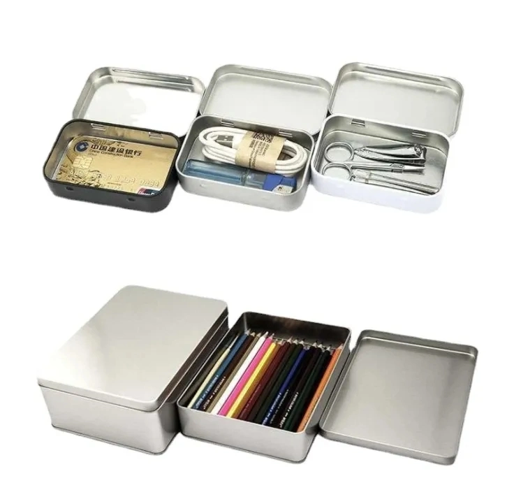 Rectangular Tins Plain Hinged Metal Packing Box Matte Black Tin Container White Silver Metal Tins Box