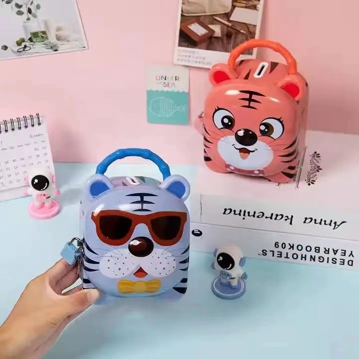 Hot Children&prime;s Gift Metal Tin Coin Box Cute Cartoon Tiger Full