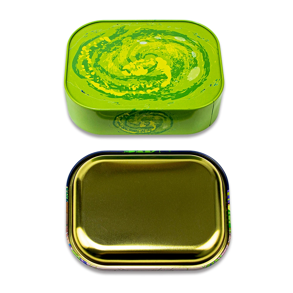 New 18*14cm Rolling Tray Storage Container Custom Logo Tin Metal Stash Box