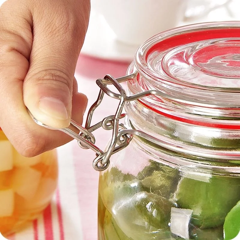 Wholesale Wide Mouth Glass Packaging Round Jar with Sealed Ring, Airtight Food Storage/Pickle Glass Jar with Metal Clips