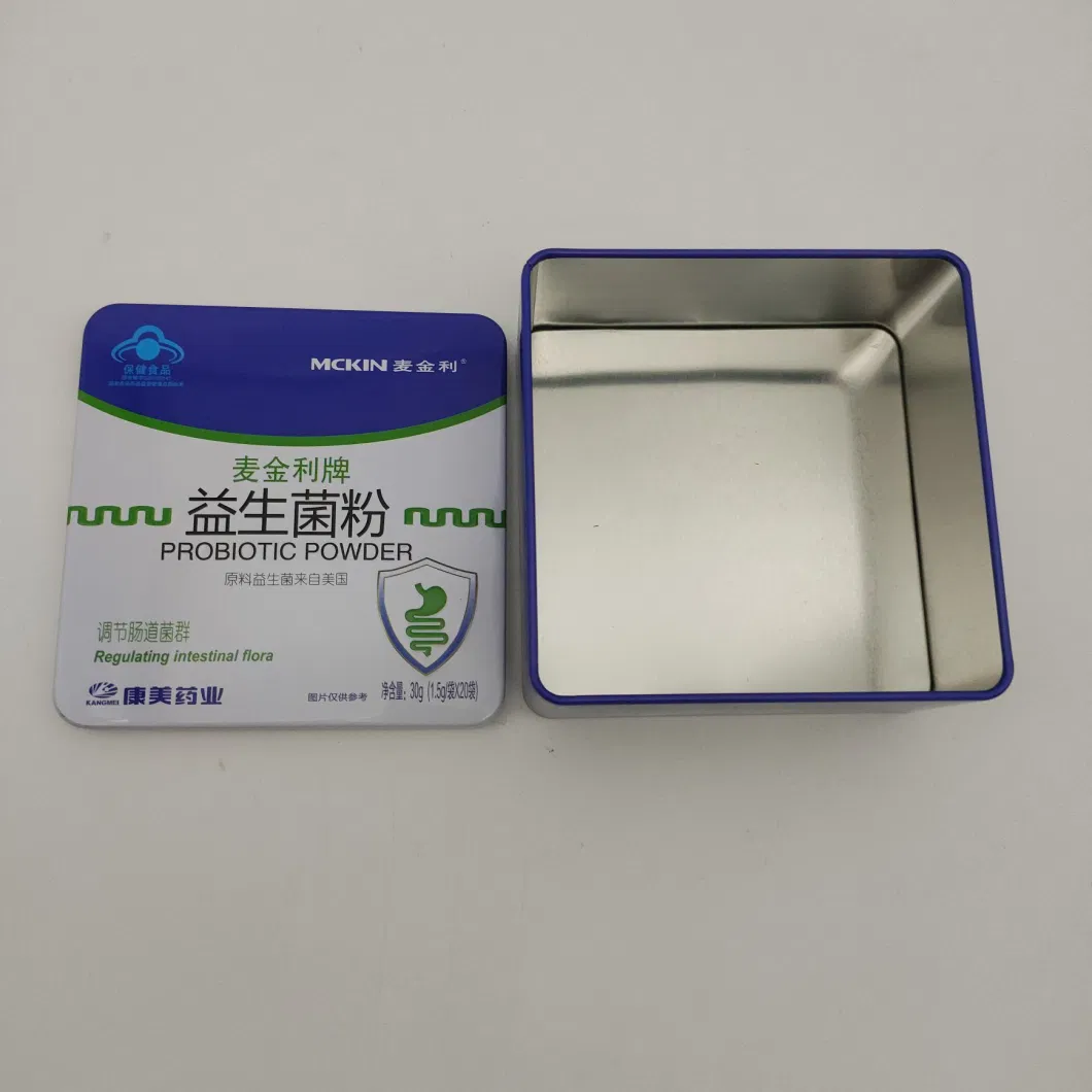 Tin Customized Printing Tin Box Small Square Tea Tins for Probiotic Powder