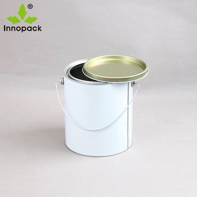 5L Round White Tin Can with Metal Handle