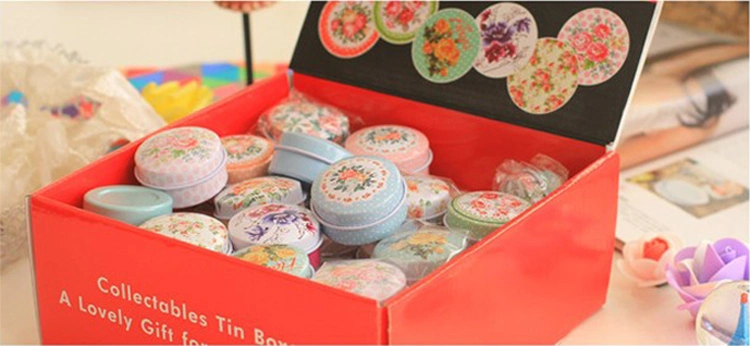 Pure and Fresh Flower Print Small Tin Box Kawaii Mac Cosmetics Trinket Organizer Mini Container for Tea Pill Coin Box