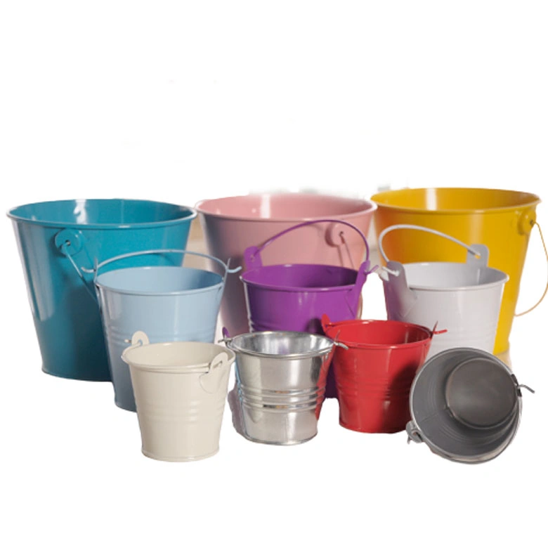 Small Metal Buckets, Colored Galvanized Tinplate Tin Pails with Handles for Garden Container