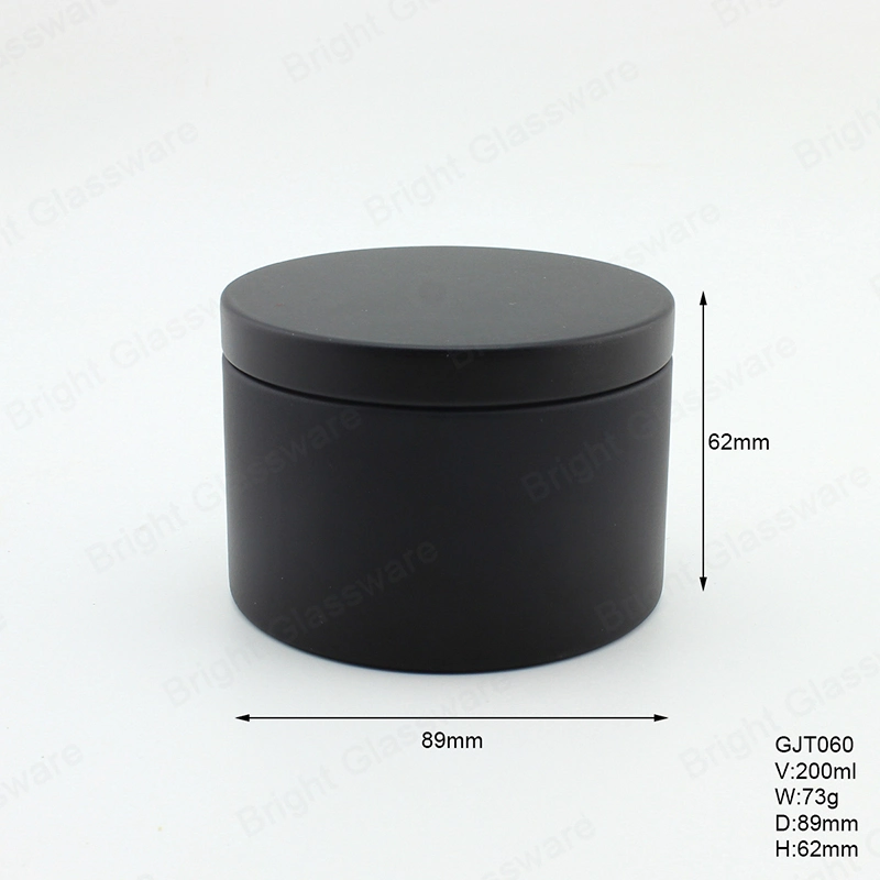 200ml Straight Side Portable Travel Black Tin Jar Empty Metal Candle Jars for Home Fragrance