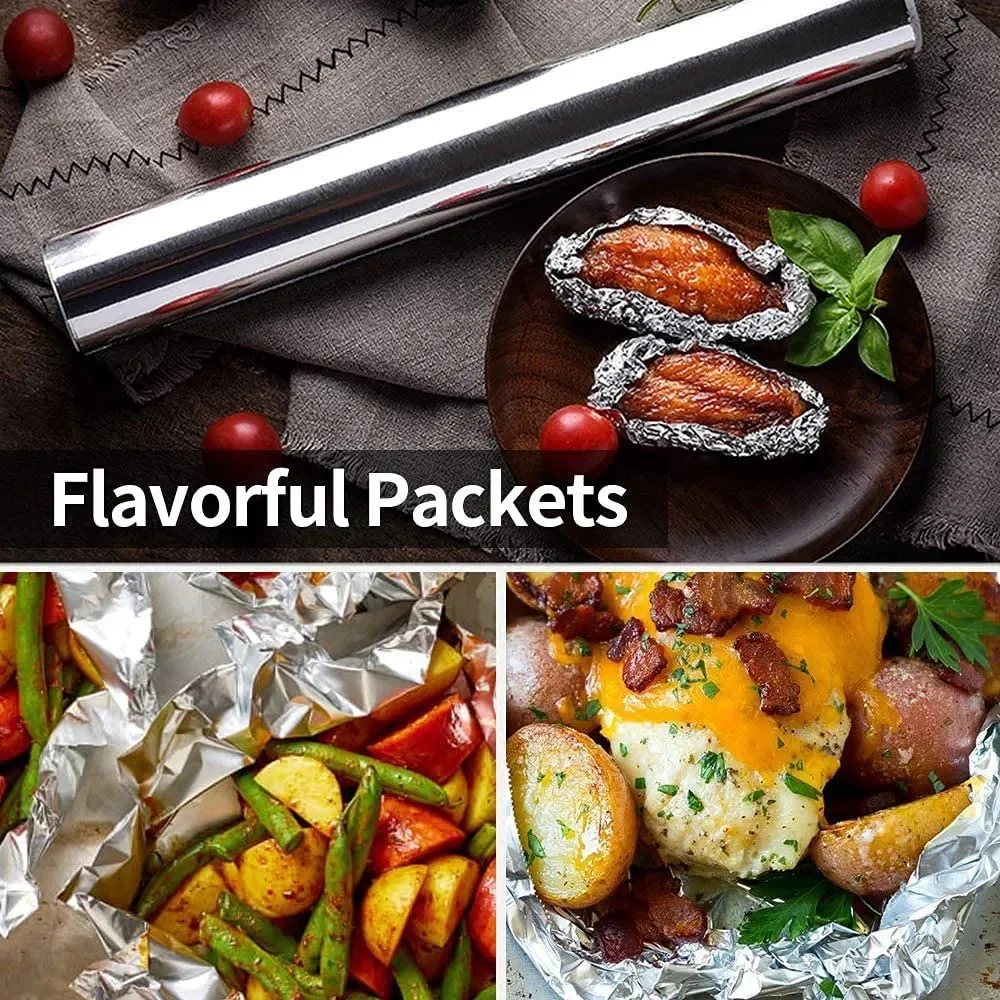 China Manufacturer Household Customize Various Aluminum Foil Rolls BBQ Thicken Tinfoil Package Materials Barbecue Baking Silver Paper Wrapper Tin Paper