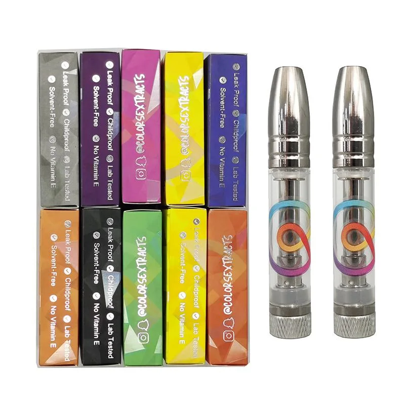 Colors Vape Cartridges Round Metal Tips 10 Color Boxes Packaging with Sticker Thick Oil Empty Vape Carts