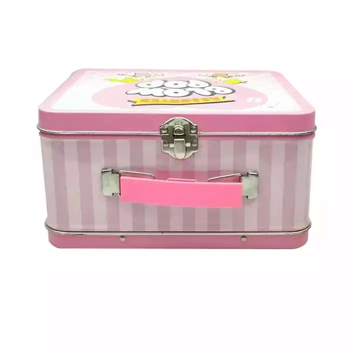 Rectangular Tin with Plastic Handle Children&prime;s Metal Lunch Box for Kids