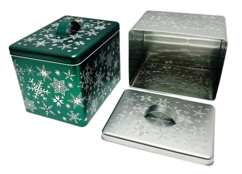 Factory Wholesale Rectangular Metal Packaging Red Christmas Tinplate Storage Container Bread Cookie Snackstins Tin Box