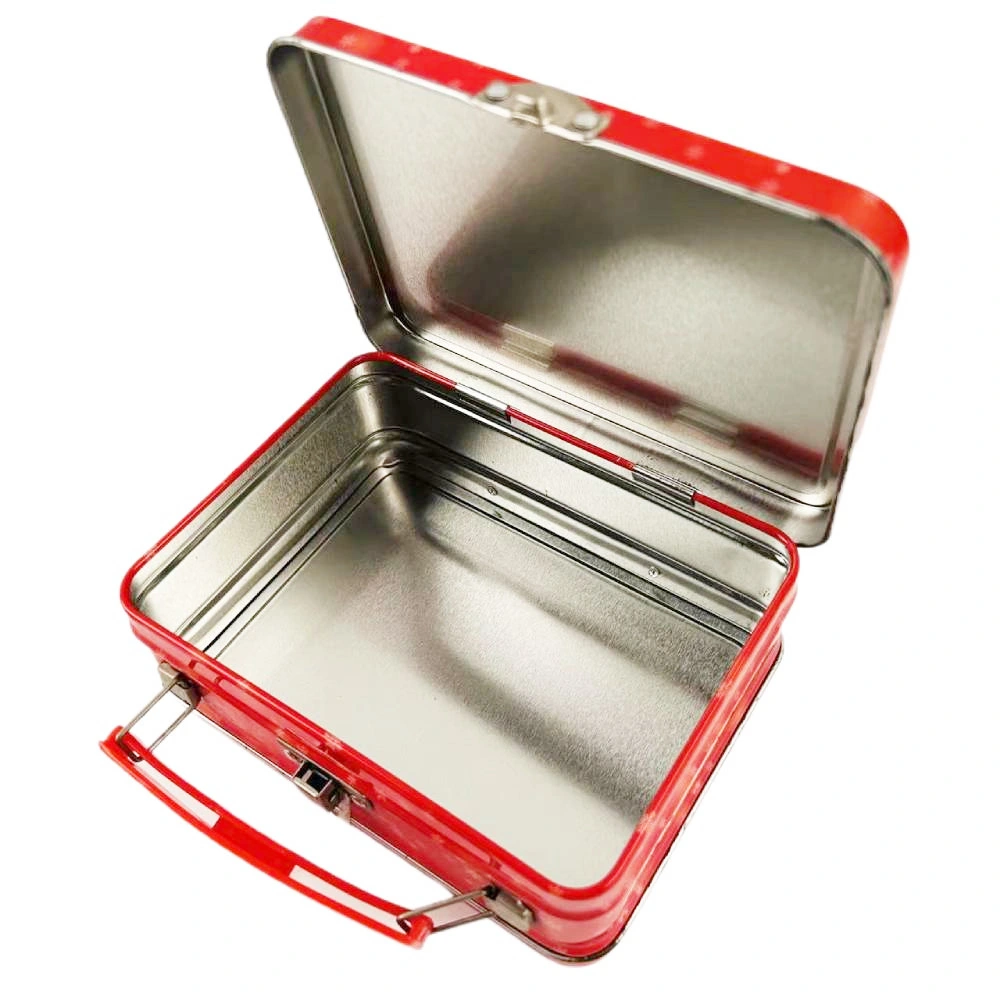 Factory Custom Tinplate Box Rectangle Small Metal Lunch Box Christmas Tin Lunch Box with Handle