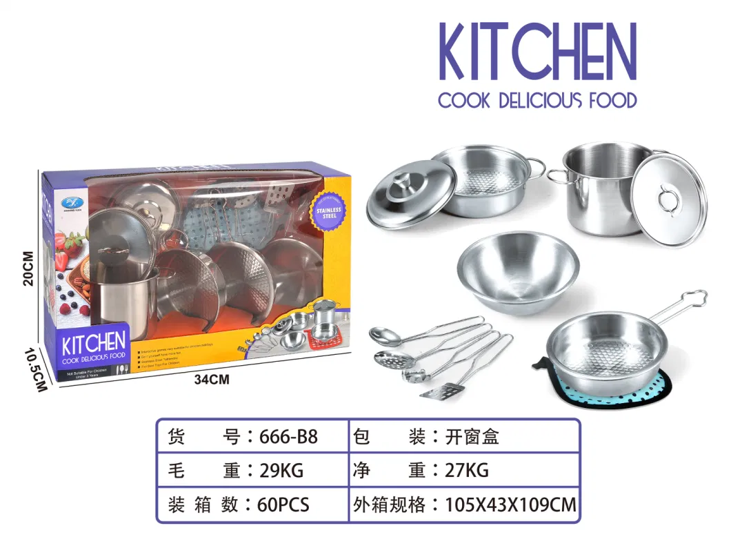 Children&prime;s Kitchen Cooking Toy Set Stainless Steel Table Ware Gift Set