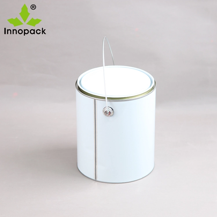 5L Round White Tin Can with Metal Handle