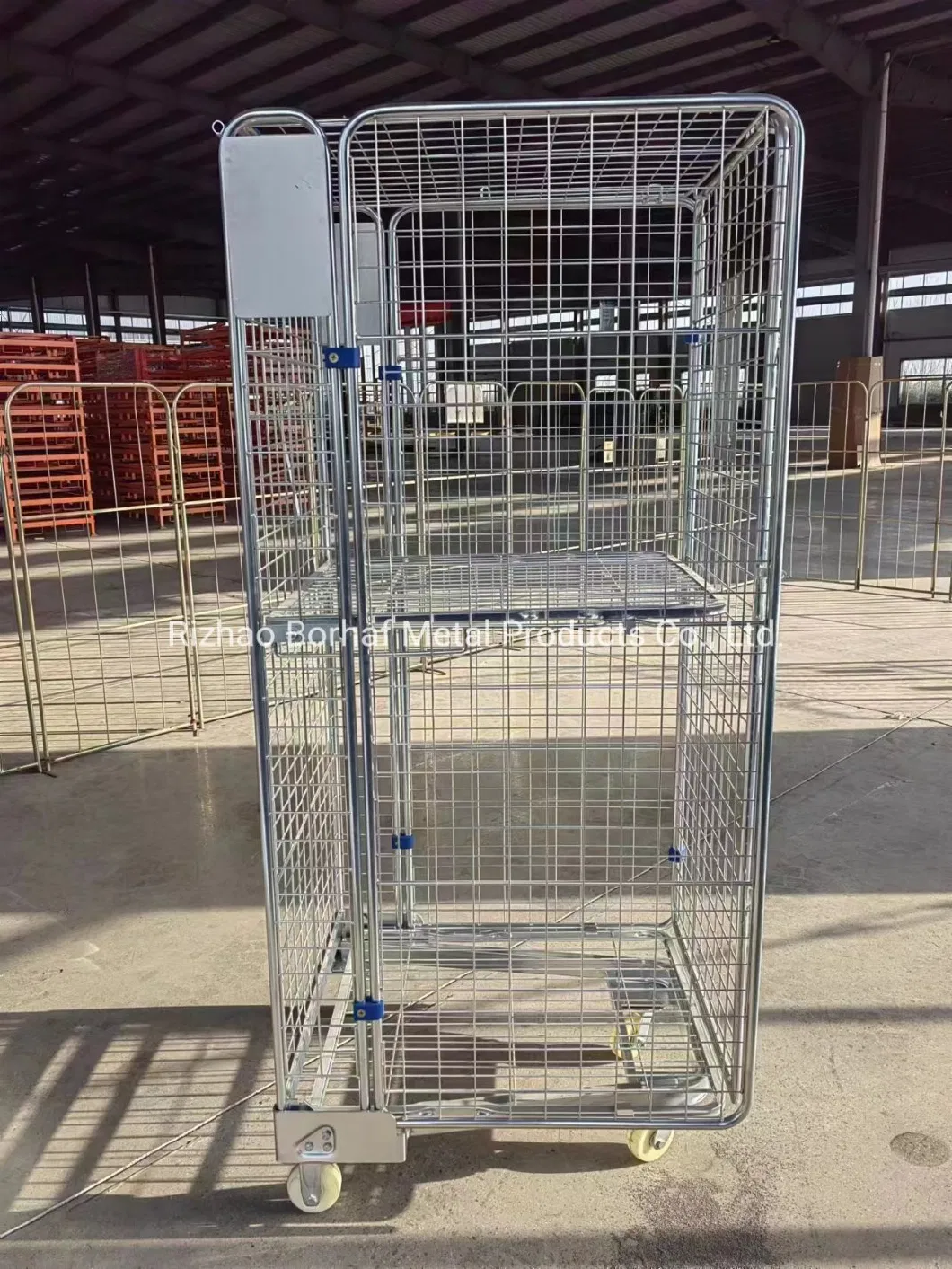 Folding Nesting Warehouse Storage Metal Wire Roll Container for European Supermarket