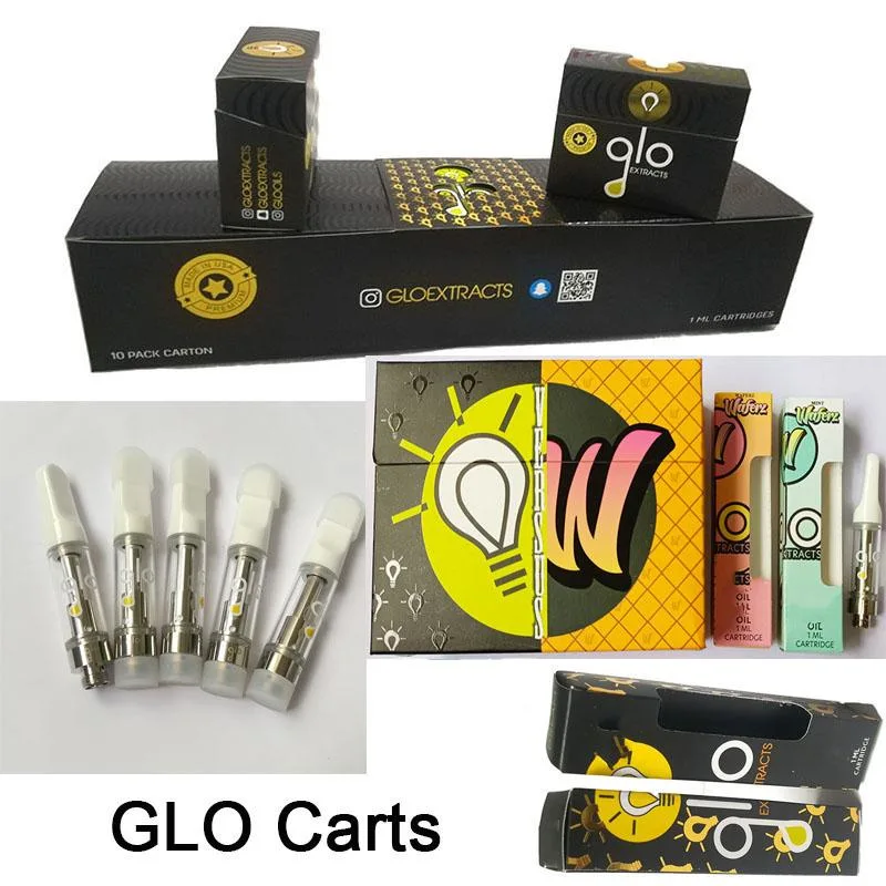 Glo Carts 0.8ml 1ml Ceramic Coil Thick Oil Atomizer Vape Cartridges Packaging 510 Thread Display Box