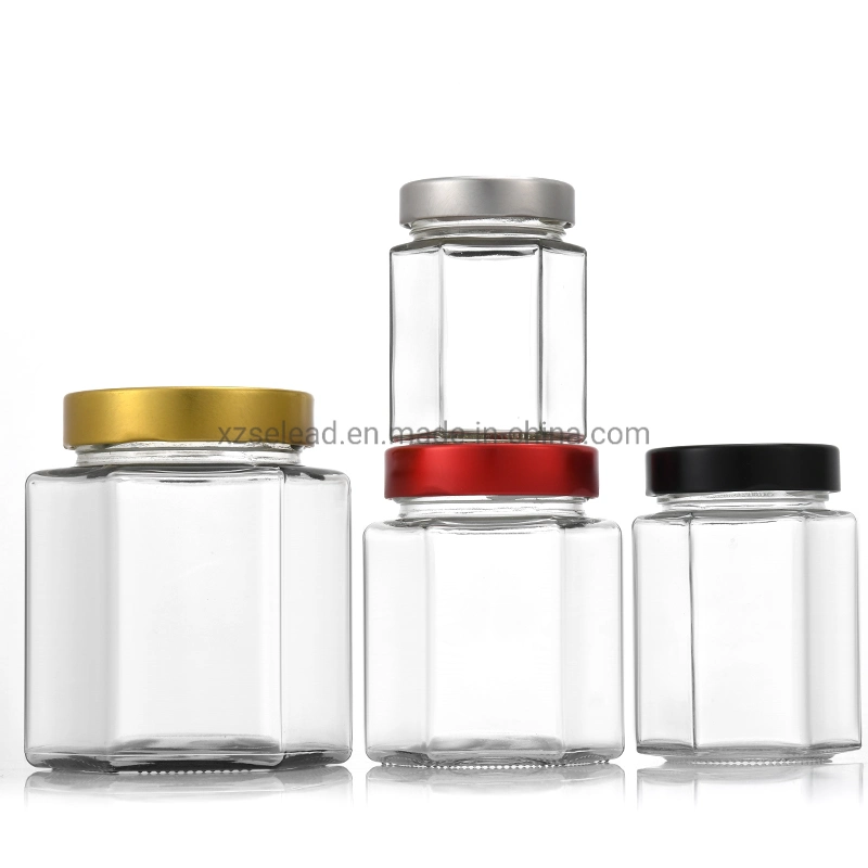 Transparent Glass Food Packaging Container Jar with Metal Airtight Lid 380ml 500ml