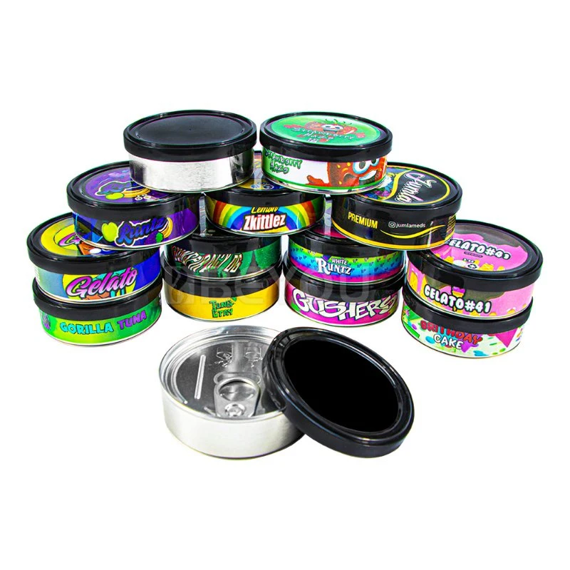 3.5g Pressitin Tuna Cans Tobacco Herb Flower Storage Case Dustproof Black Lid Box Set Custom Sticker