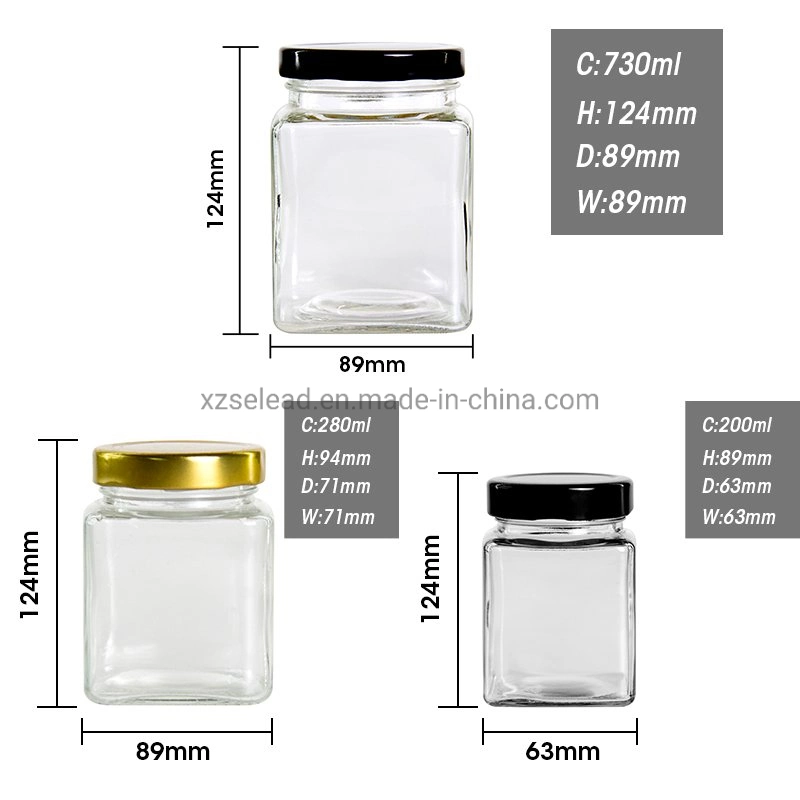 Transparent Glass Food Packaging Container Jar with Metal Airtight Lid 380ml 500ml