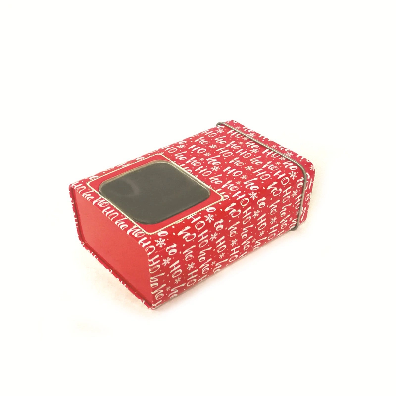 Factory Custom Christmas Tall Rectangular Tea Candy Gift Tin with Clear Window