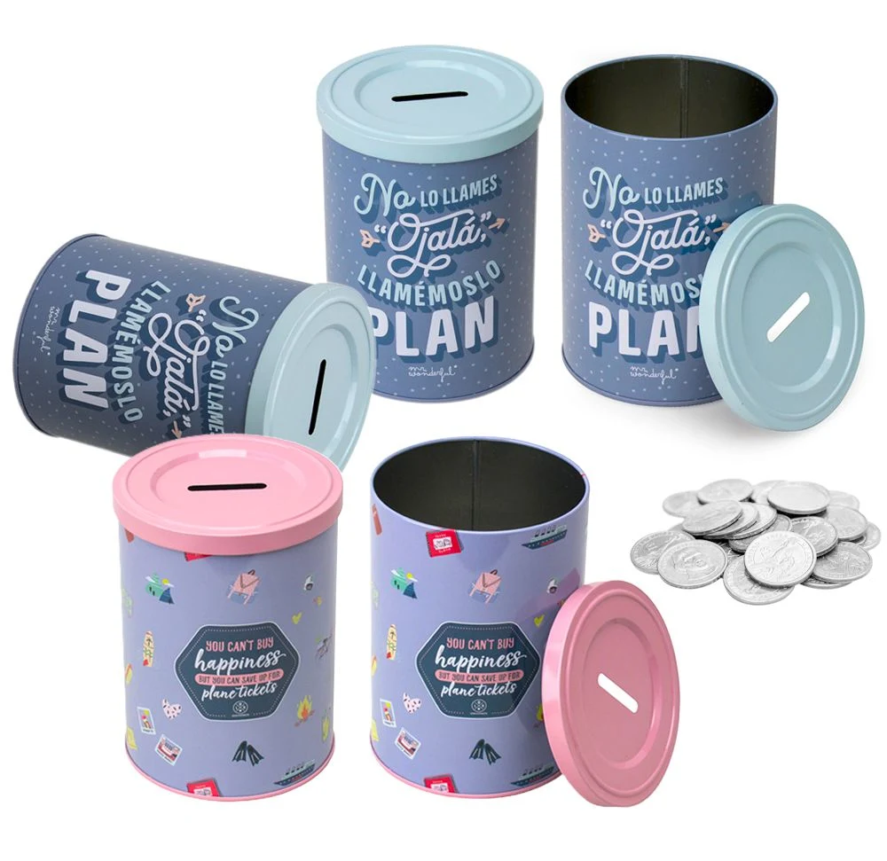 OEM ODM Wholesale Small Can Tinplate Piggy Bank Cylindrical Shape Metal Coin Storage Container Openable Tin Money Box