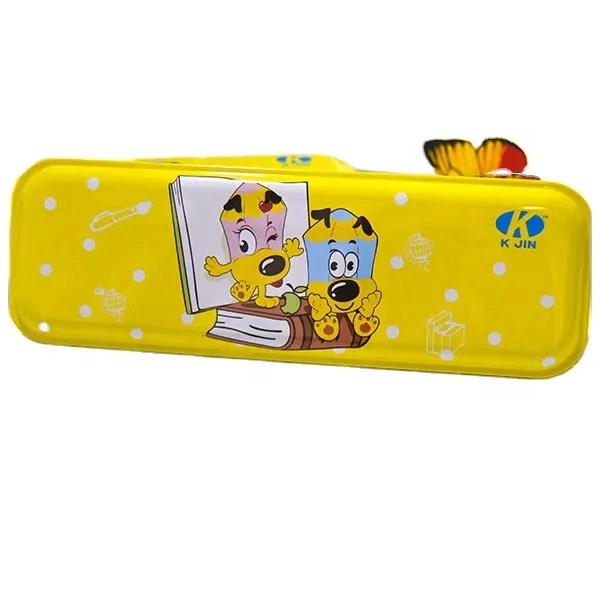 Cheap Back to School Kids Stationery Storage Yellow Metal Pencil Box/Tin Pencil Case for Children