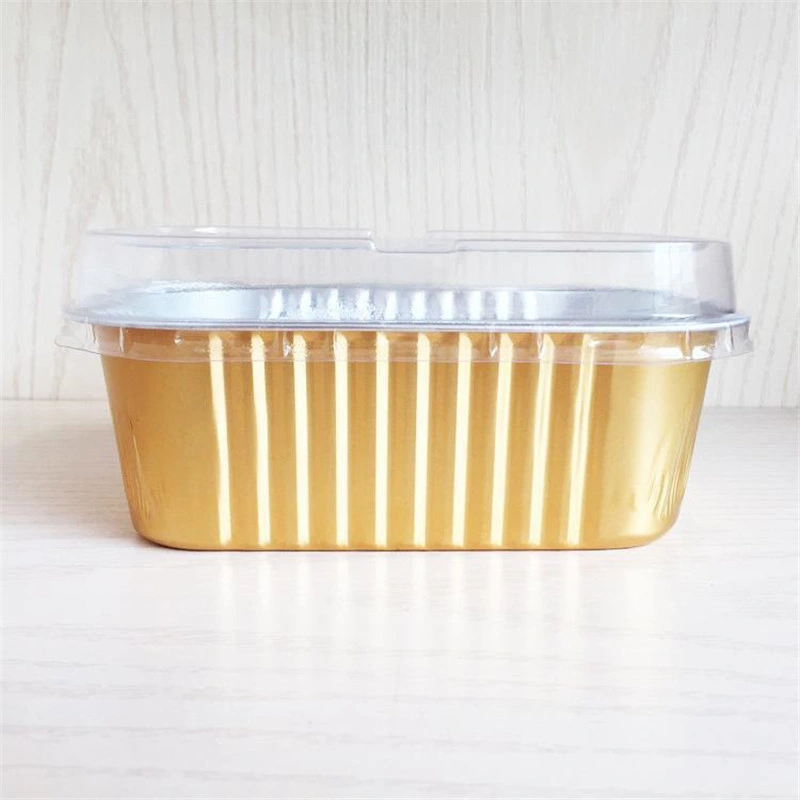 Rectangular 630ml Casserole Pasta Tin Foil Takeaway Box Golden High-End Sealable Aluminum Foil Meal Box with Lid