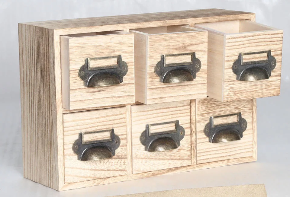 Wooden/Wood Box with Drawers with Metal Handle for Tea/Jewelry/Toy Storage