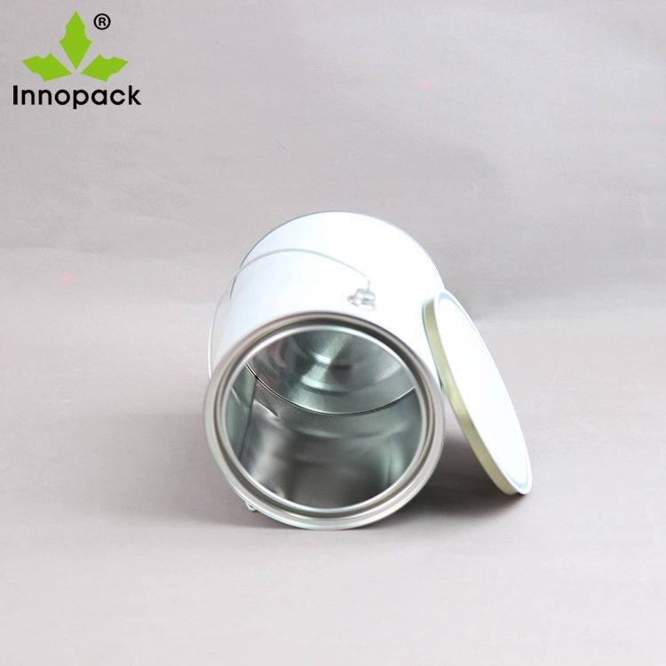 5L Round White Tin Can with Metal Handle