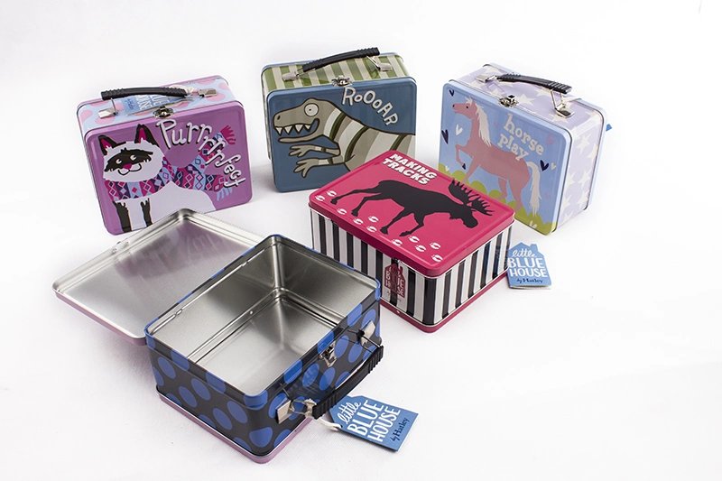 Rectangular Metal Box Lunch Tin Box with Handle Gift Food Packaging