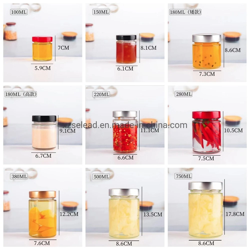 Transparent Glass Food Packaging Container Jar with Metal Airtight Lid 380ml 500ml