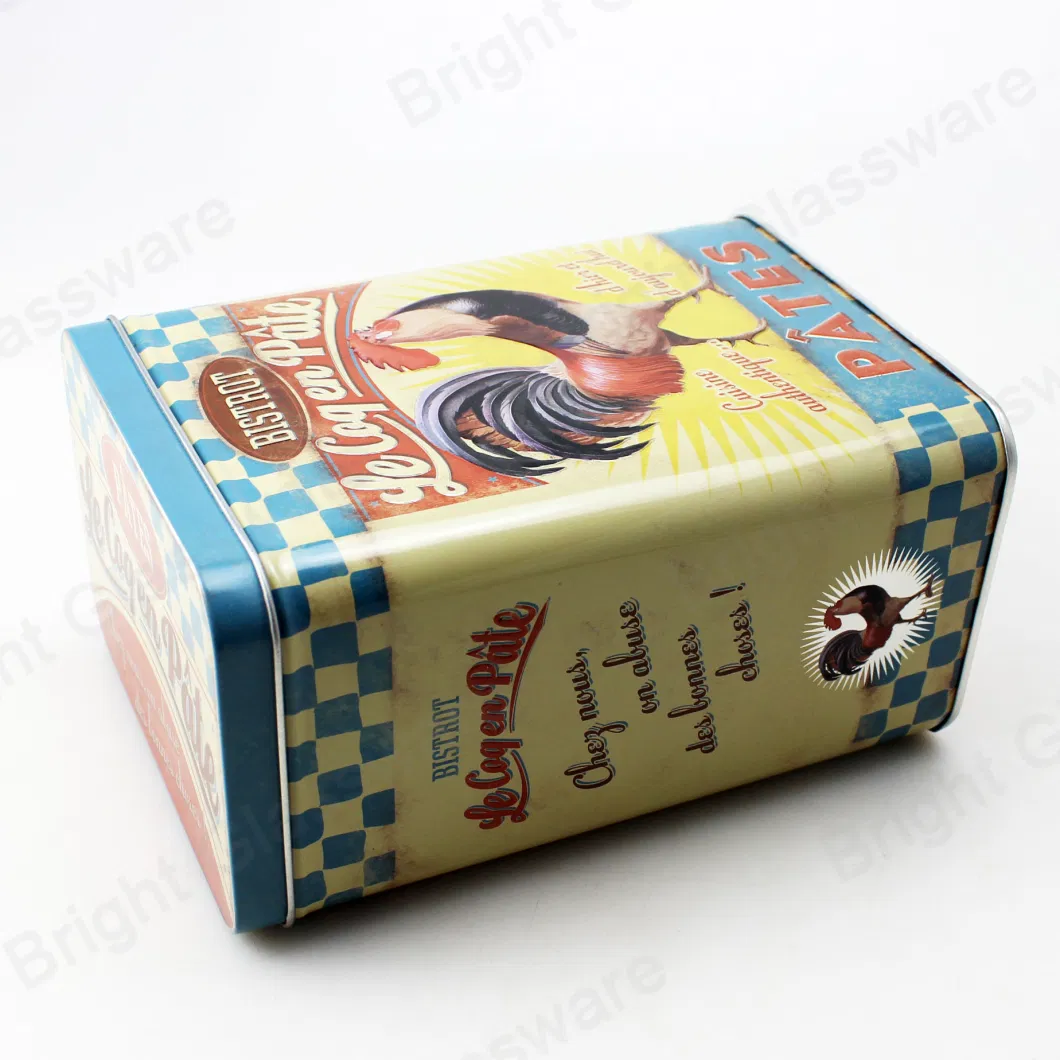 Rectangular Empty Tin Tea Biscuit Wine Tin Container with Embossed Design