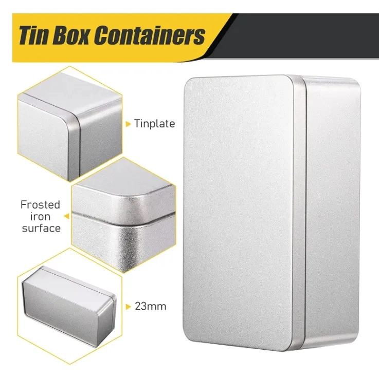 Rectangular Tins Plain Hinged Metal Packing Box Matte Black Tin Container White Silver Metal Tins Box