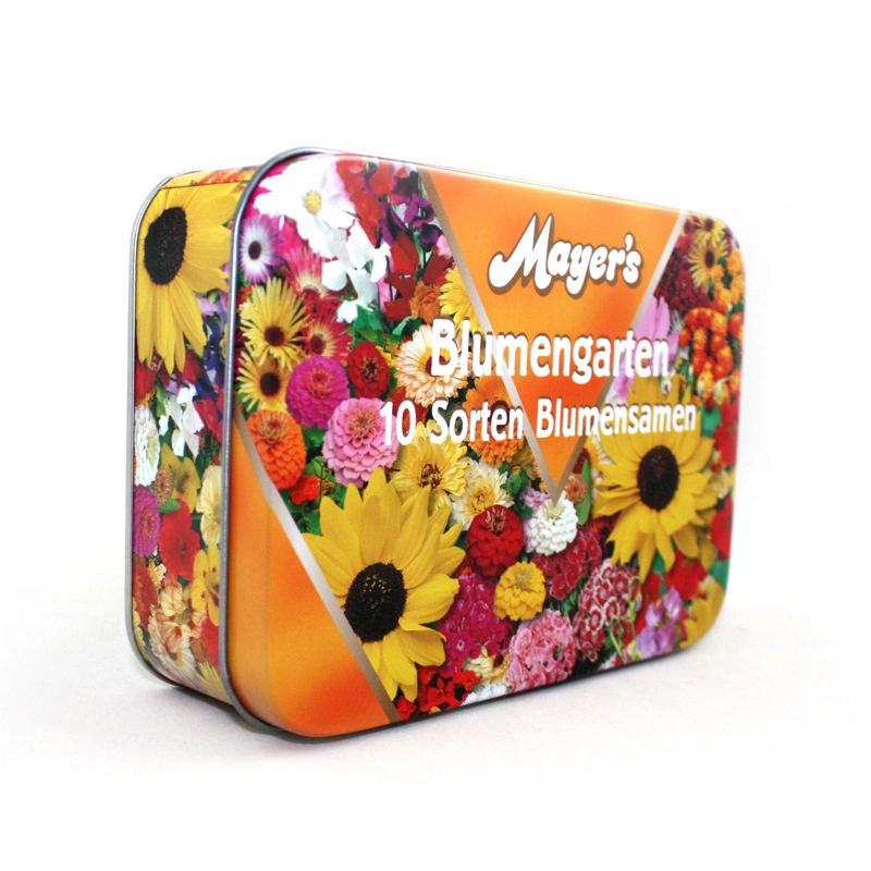 Custom Nice Printed Rectangular Herb Plant Flower Vegetable Seeds Packaging Tin Box