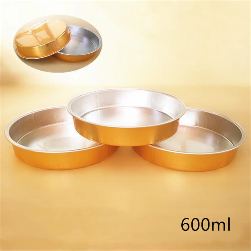 Rectangular 630ml Casserole Pasta Tin Foil Takeaway Box Golden High-End Sealable Aluminum Foil Meal Box with Lid