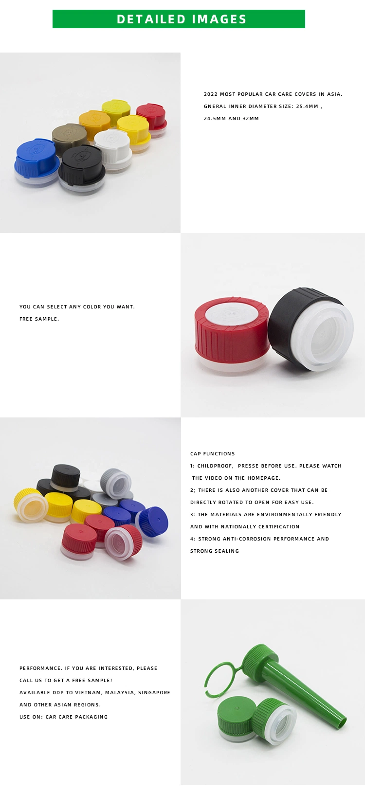 Free Sample Screw Lids, Bottle Caps Closures for Gasoline Additive Metal Can