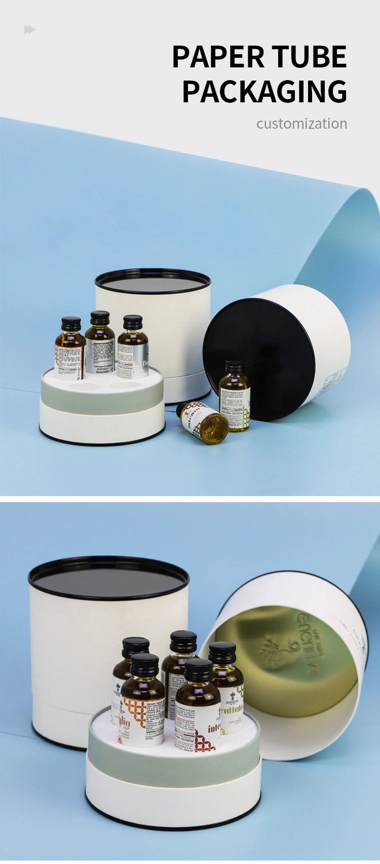 Firstsail Metal Lid Cylinder Box Makeup Skin Care Serum Bottle Paper Cardboard Tube Cosmetic Packaging