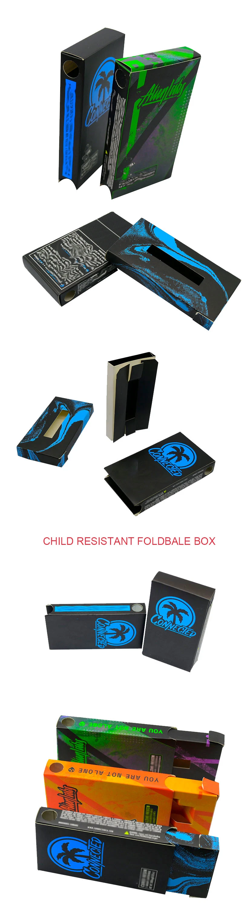 Custom Logo Child Proof Boxes 0.5ml 1ml 510 Cartridge Atomizer Child Resistant Proof Lock Sliding Package Box Drawer Paper Gift Box Packaging