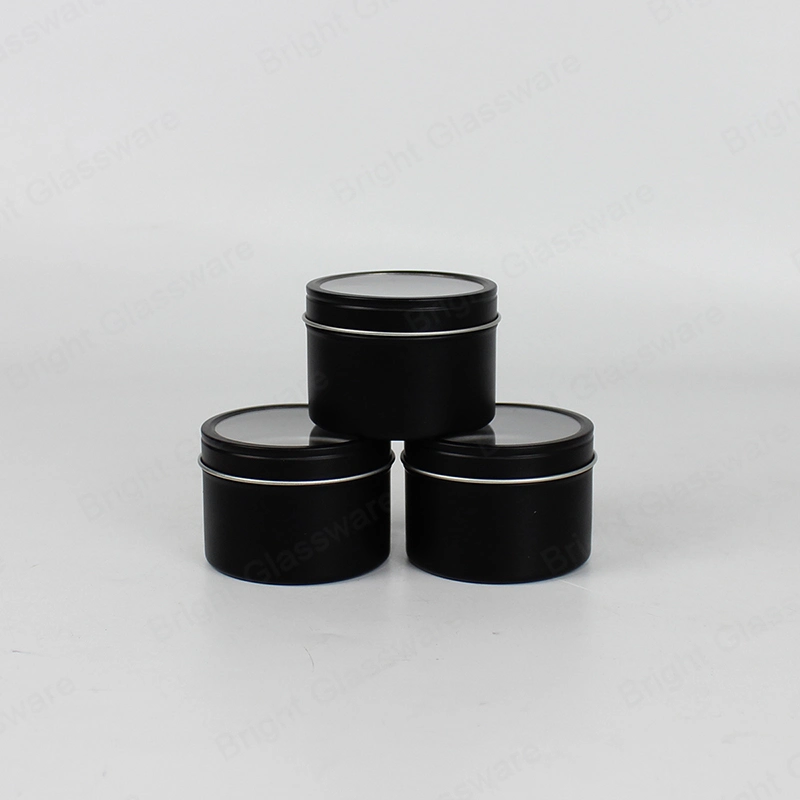 Round Shape Black Tin Container Box with Window on Top