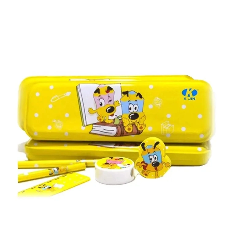 Cheap Back to School Kids Stationery Storage Yellow Metal Pencil Box/Tin Pencil Case for Children