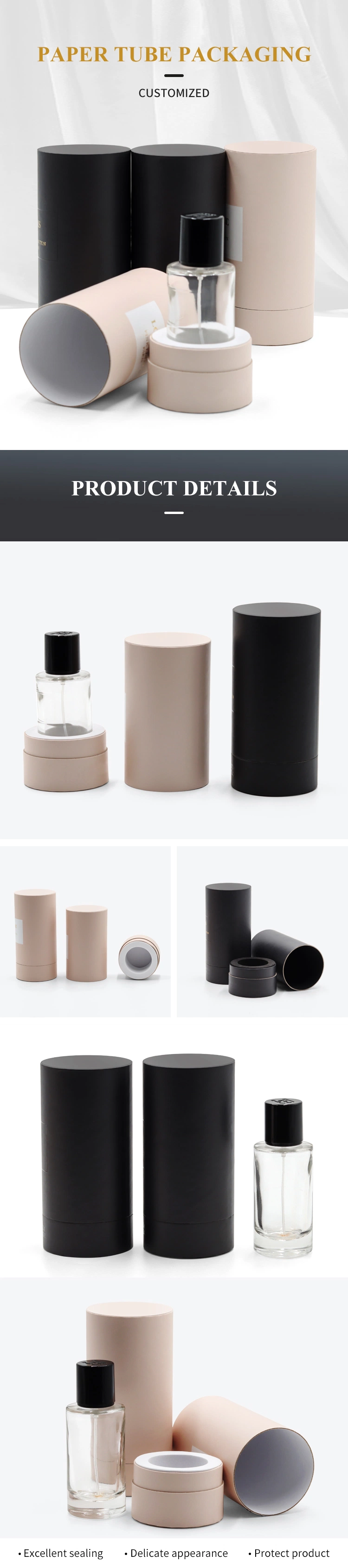 Firstsail Cosmetic Perfume Bottle Cylinder Packaging Tube Makeup Lotion Glass Pink Black Paper Round Box