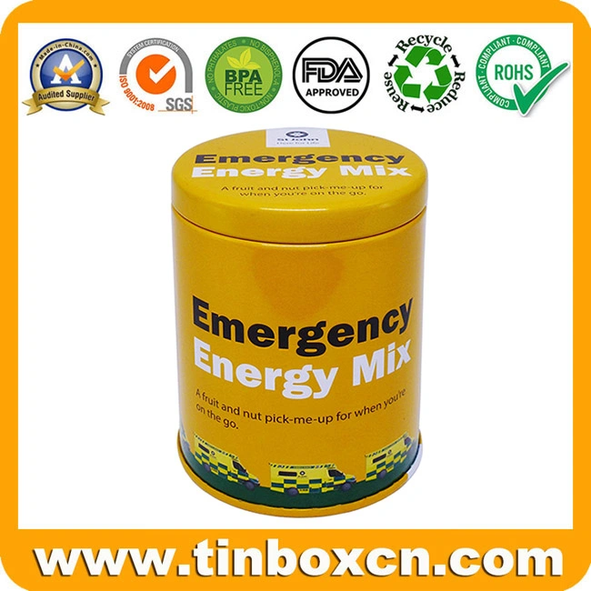 Small Metal Box Energy Mix Round Fruit Nut Candy Coffee Tea Tins