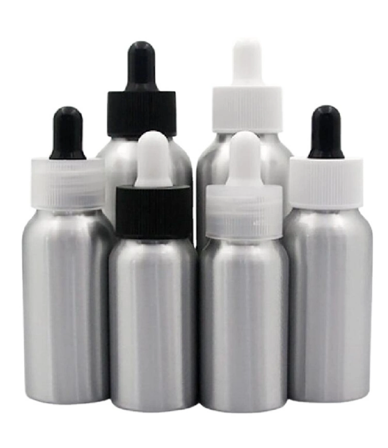 Cosmetic Luxury Packaging Matte Silver Child Proof Dropper Metal Hair Oil Container Bottles