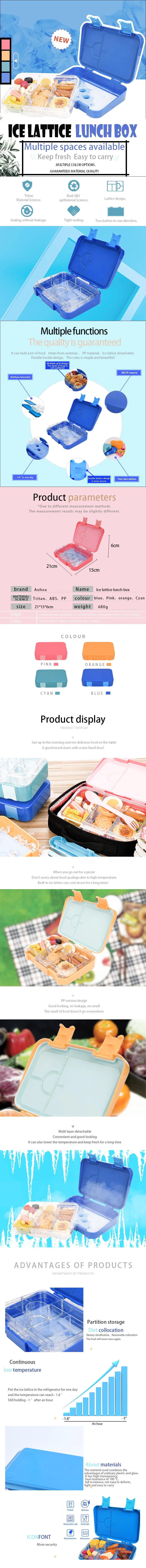 Aohea New Design Bento Box Tritan BPA Free Food Container Ice Pack