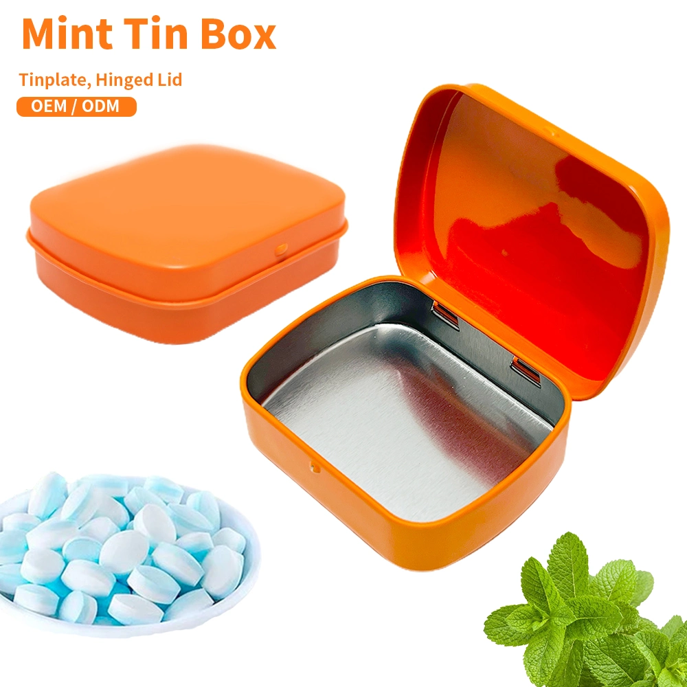 Wholesale Hinged Lid Tinplate Box Storage Container Rectangular Metal Packaging Food Grade Mint Tin Can for Mint