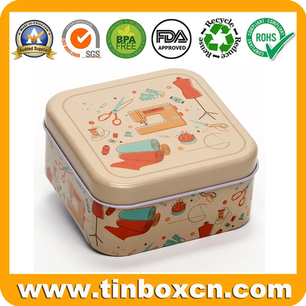 Small Mini Square Metal Can Gift Tin Box for Sewing Storage