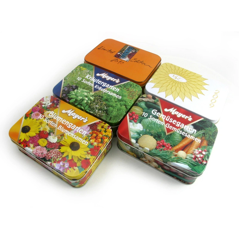 Custom Nice Printed Rectangular Herb Plant Flower Vegetable Seeds Packaging Tin Box