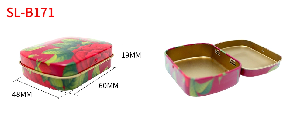 Factory Custom Tinplate Case Packaging Rectangle Metal Can Pill Mini Tin Box with Hinged Lid