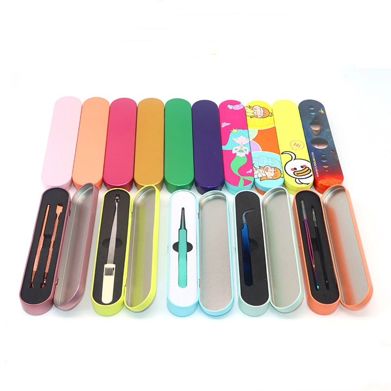 Custom Printed Rectangular Sliding Lid Pen Holder Metal Tin Pencil Case Box