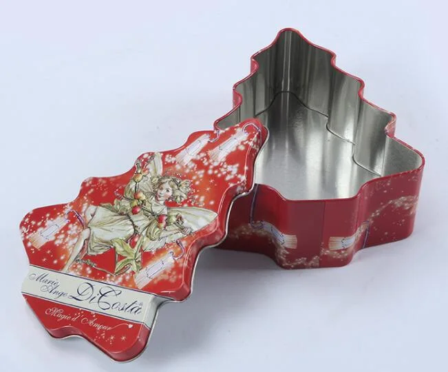 Printed Tree-Shaped Christmas Tree Gift Packing Tin Boxes