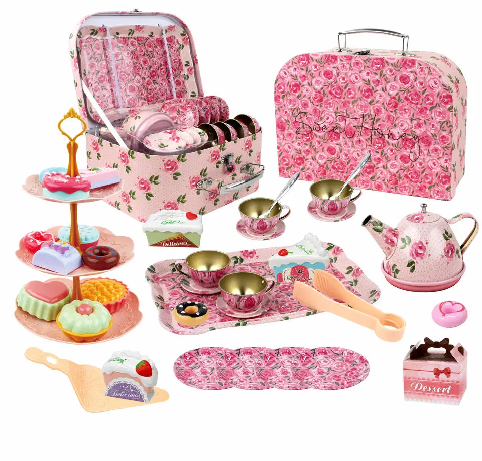 Hot Selling Children Play House Dessert Metal Kitchen Set Tin Tea Set Toys for Kids